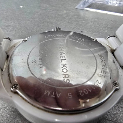 Michael Kors Dylan Watch Men 48mm White Dial White Ceramic Date MK8177 New Batt9