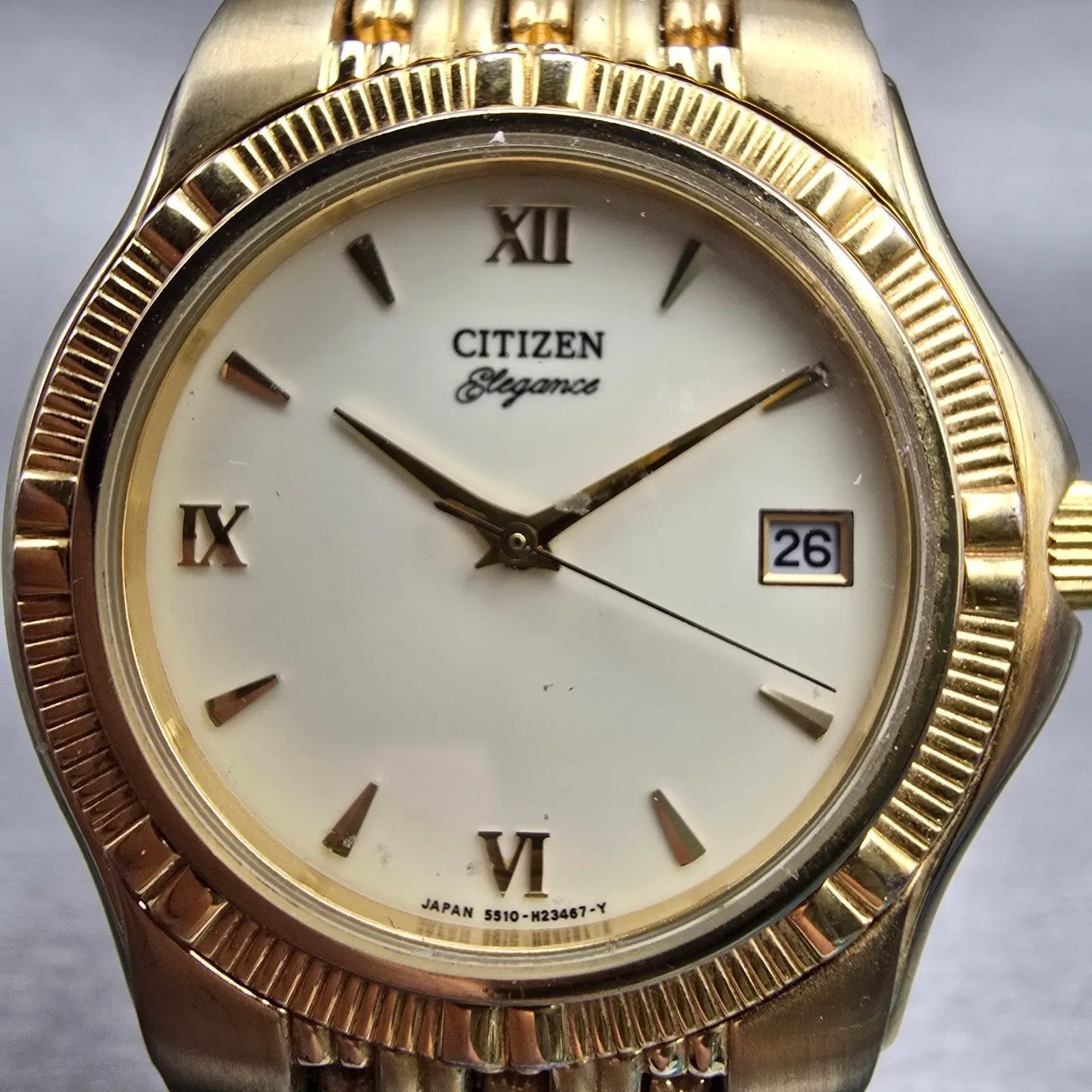 Citizen Elegance Watch Men 35mm Cream Dial Gold Tone Date 5510-H14291 New Batt1