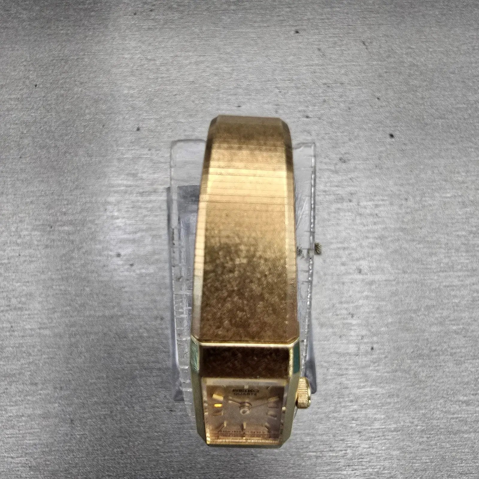 Seiko Watch Women 12mm Gold Dial Gold Tone Rectangle 1320-5040 New Battery VTG4