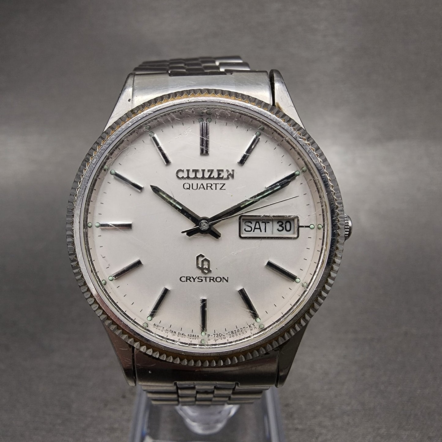 Citizen Crystron Watch Men 36mm White Dial Steel Daydate 4280491 PARTS0