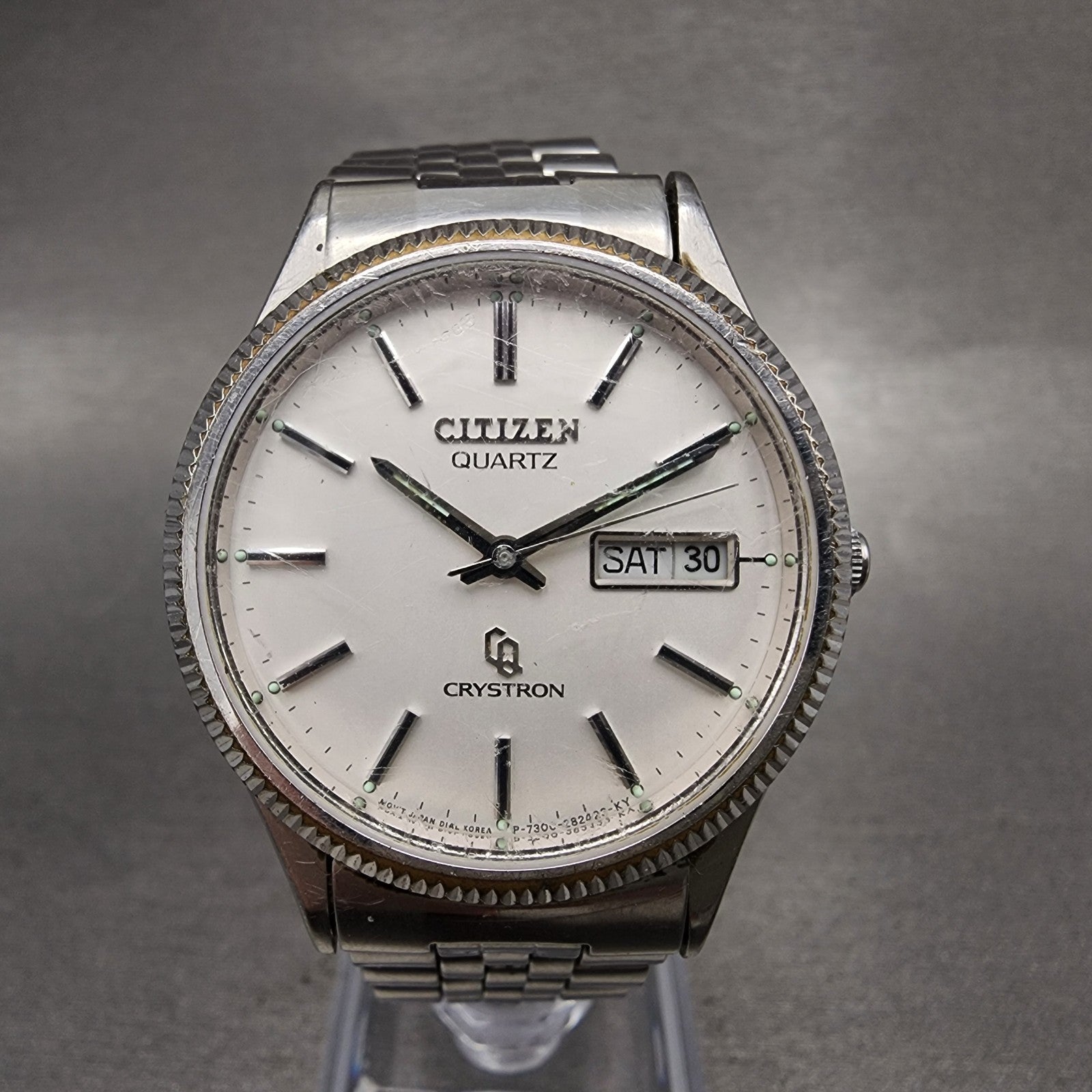 Citizen Crystron Watch Men 36mm White Dial Steel Daydate 4280491 PARTS0