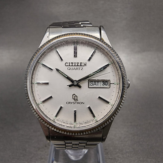Citizen Crystron Watch Men 36mm White Dial Steel Daydate 4280491 PARTS0