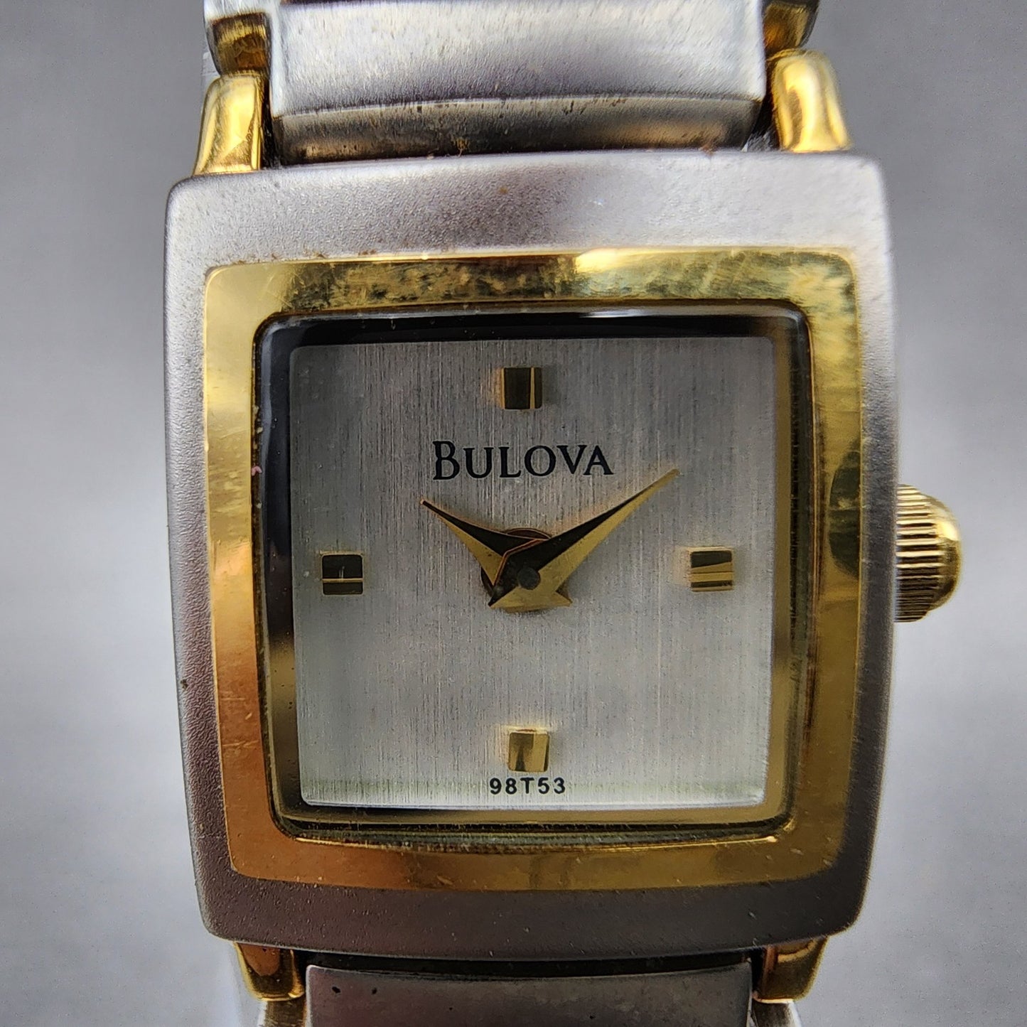 Bulova Watch Women 15mm Silver Dial Two Tone Rectangle 98T53 New Battery1