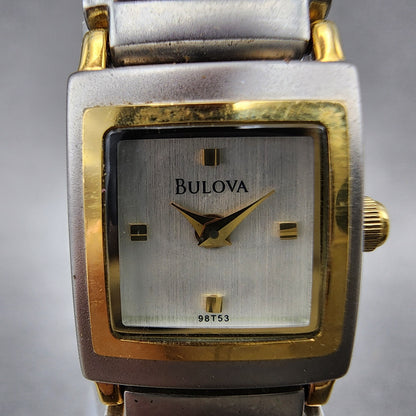 Bulova Watch Women 15mm Silver Dial Two Tone Rectangle 98T53 New Battery1
