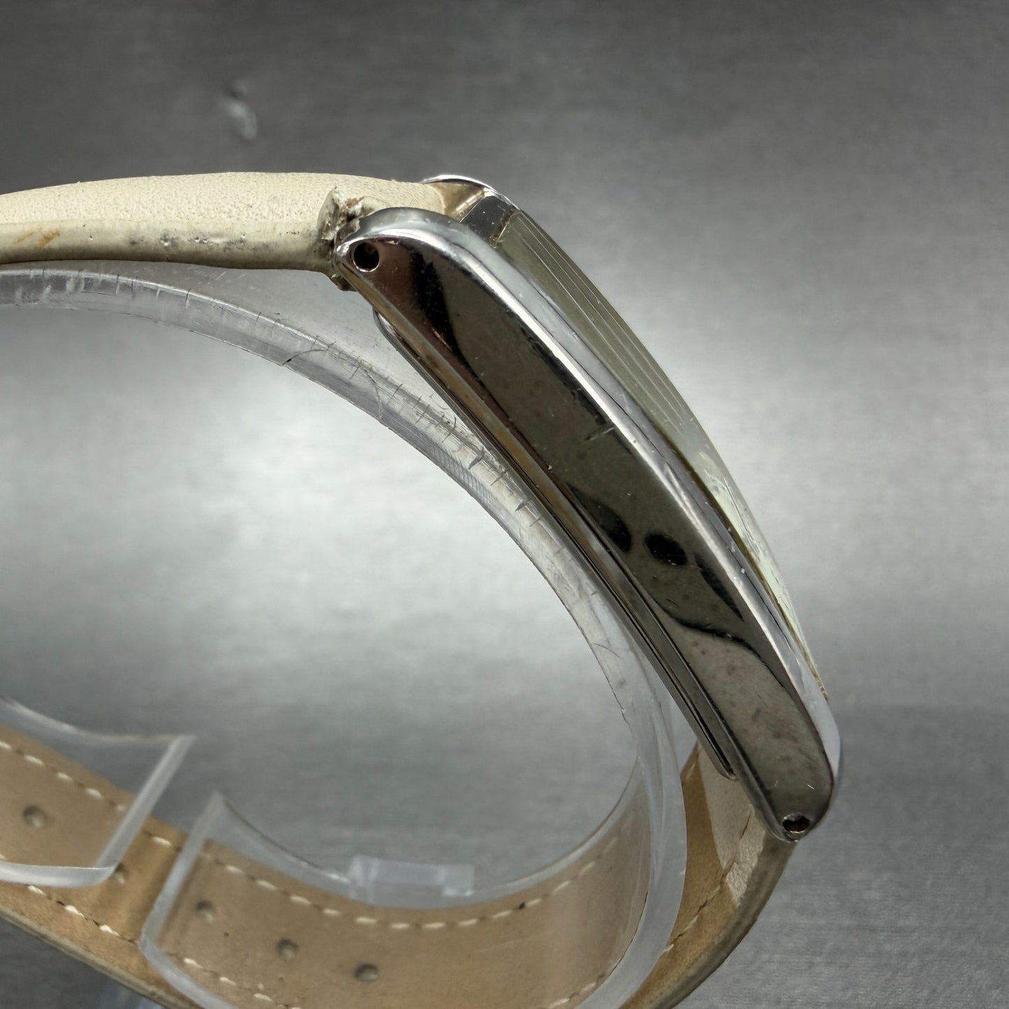 Japanesse Airline Dual Time Watch Women 20mm Cream Dial Silver Rectangle Newbatt3