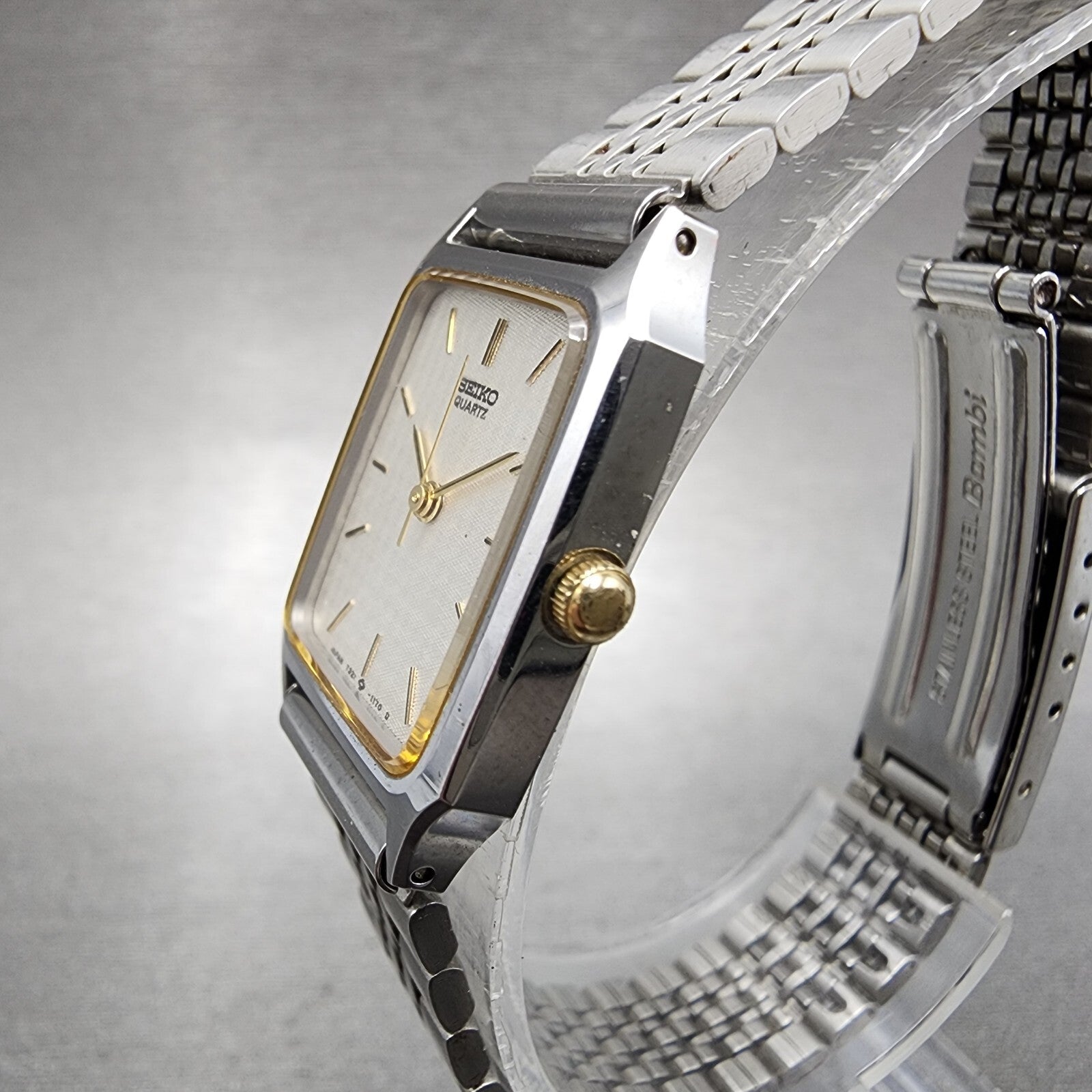 Seiko Tank Watch Women 20mm Silver Dial Two Tone 73215700 New Battery3