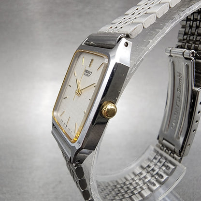 Seiko Tank Watch Women 20mm Silver Dial Two Tone 73215700 New Battery3