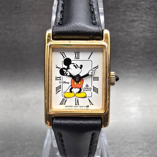 Lorus Mickey Mouse Watch Women 16mm White Dial Gold Tone V810-5000 New Battery0