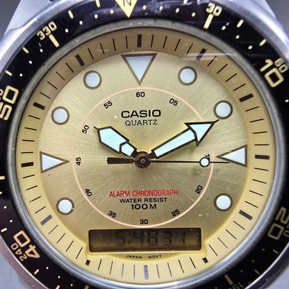 Casio Arine Watch Men 45mm Champagne Dial Steel Alarm Chrono AMW-320C New Batt L1