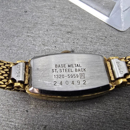 Seiko Tank Watch Women 14mm Champagne Dial Gold Tone 1320-5959 New Battery VTG H9