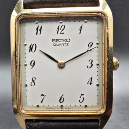 Seiko Tank Watch Men 25mm White Dial Gold Rectangle 5Y00-5009 New Battery W/Box2