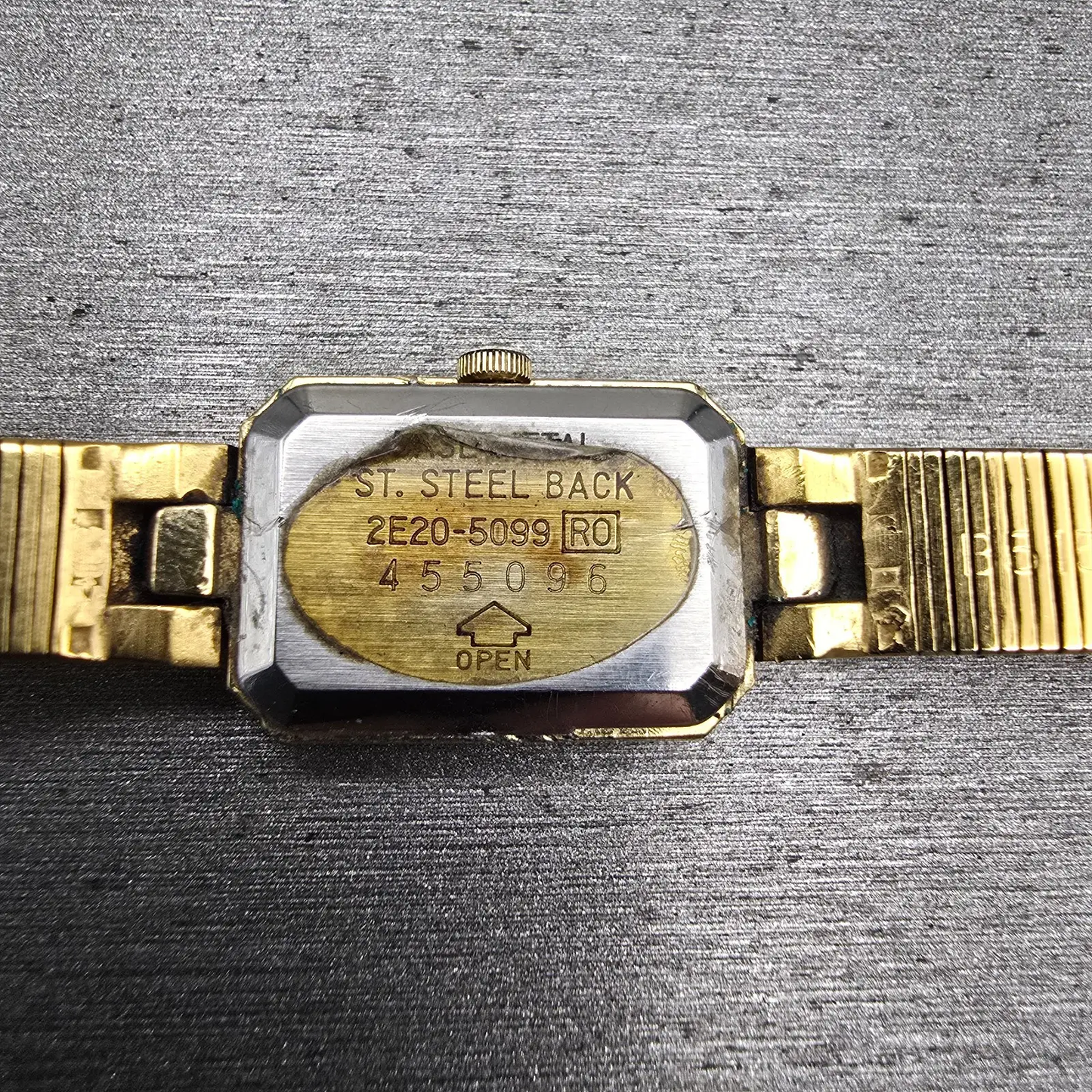 Seiko Watch Women 14mm Brown Dial Gold Tone Gemmed Rectangle 2E20-5099 New Batt10