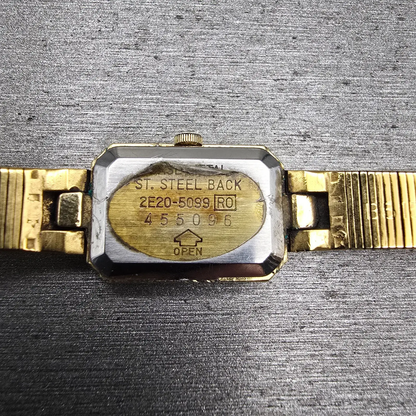 Seiko Watch Women 14mm Brown Dial Gold Tone Gemmed Rectangle 2E20-5099 New Batt10