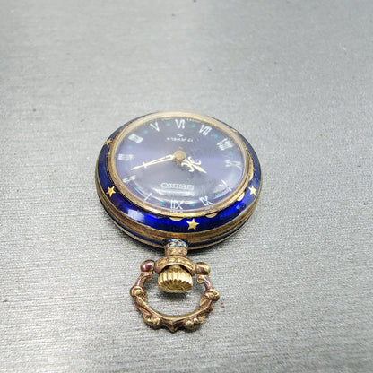 Seiko Pendent Watch Women 23mm Blue Dial Gold & Blue Tone Manual 210380 Runs4
