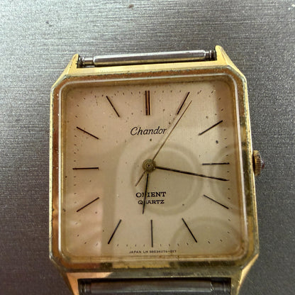 Orient Chandor Tank Watch Men 28mm Champagne Dial Gold Tone 0985407-40 PARTS2