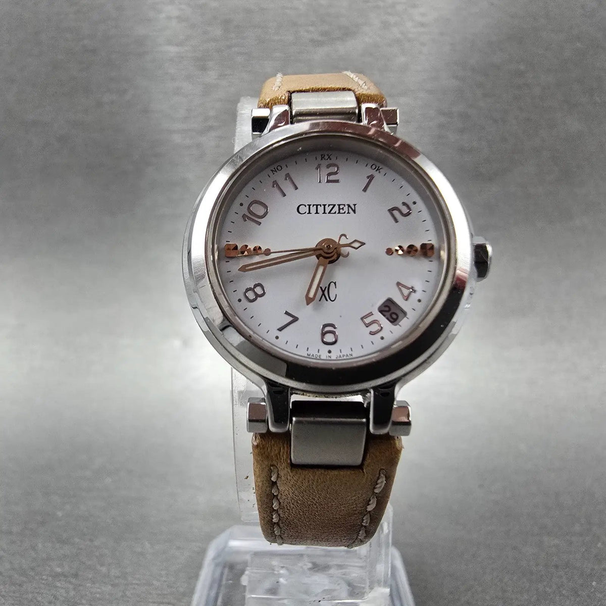 Citizen Xc Watch Women 25mm Rose White Dial Silver Atomic Date Round PARTSJP7
