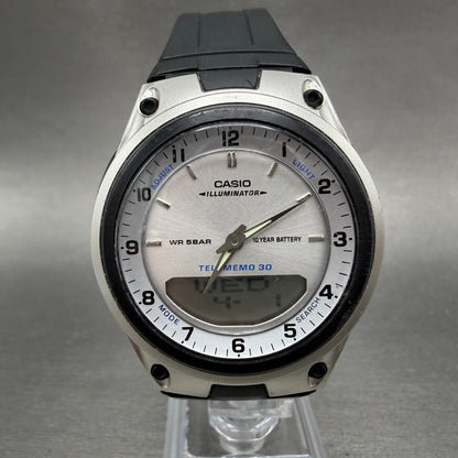Casio Illuminator Watch Men 40mm Analog Digital Silver Alarm Chrono AW-80 NewBat0