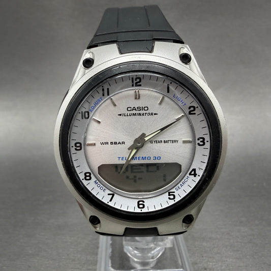 Casio Illuminator Watch Men 40mm Analog Digital Silver Alarm Chrono AW-80 NewBat0