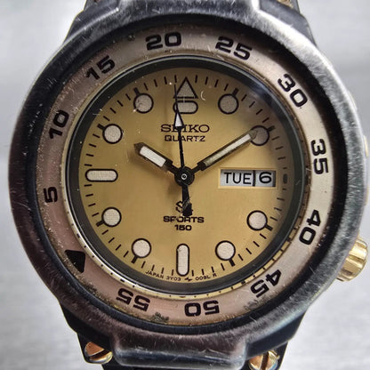 Seiko SQ Dive Watch Women 29mm Gold Dial Two Tone Daydate 3Y03-0059 New Battery1