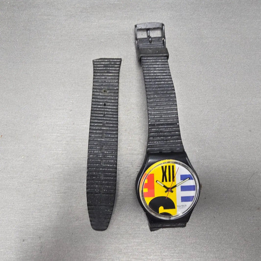 Swatch Nine to Six watch Men 34mm Yellow Dial Black Tone Round GB117 New Battery0