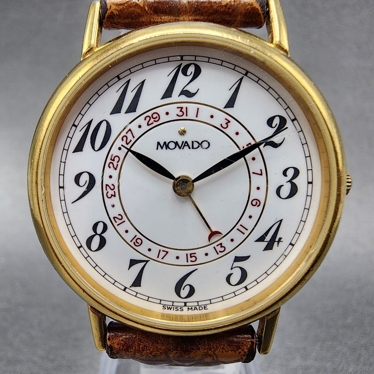 Movado Watch Men 32mm White Dial Gold Tone Pointer Date Round 87.28.860 New Batt1