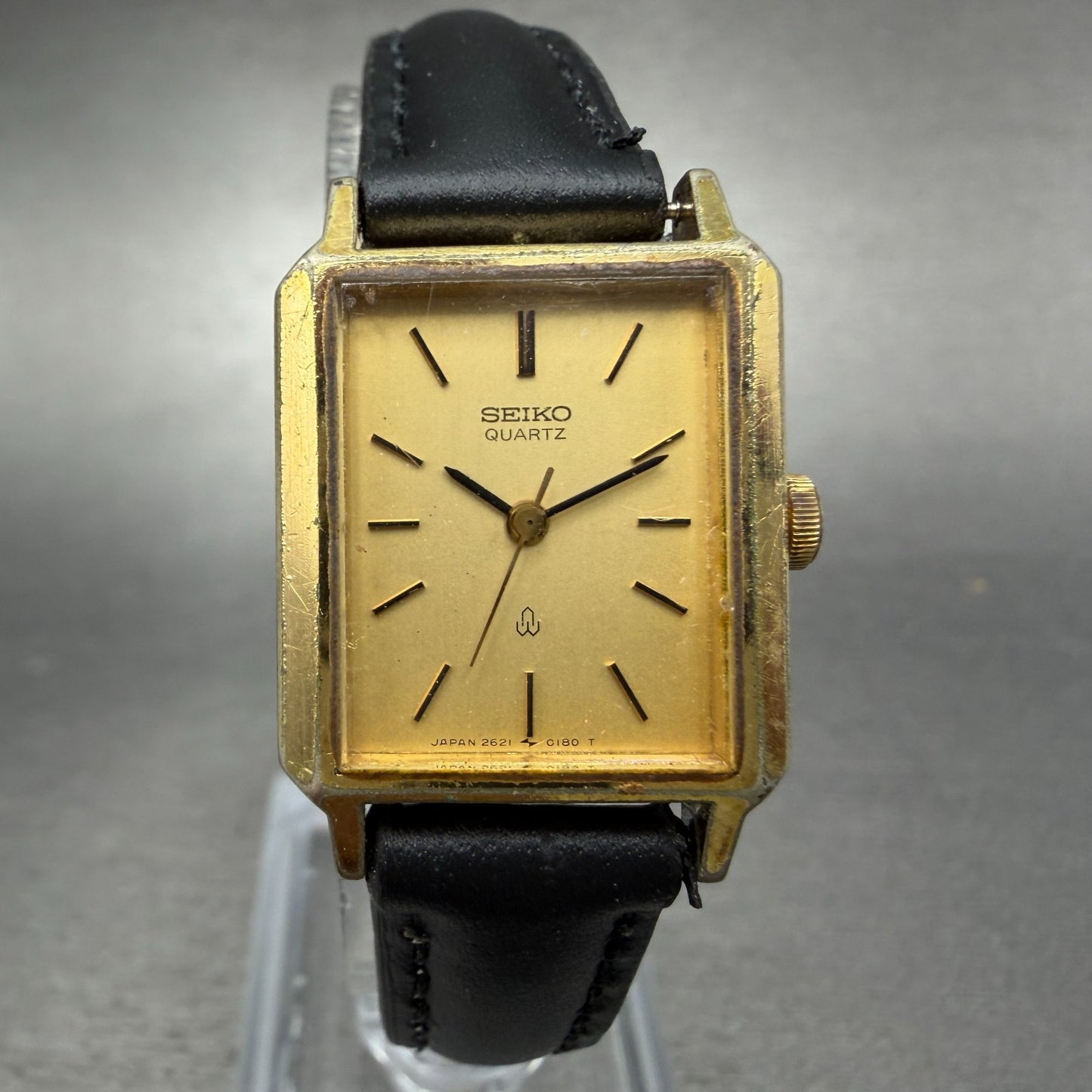 Seiko Tank Watch Women 20mm Champagne Dial Gold Tone 2621-5110 New Battery0
