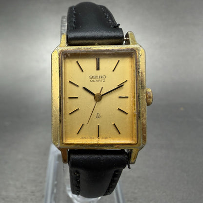 Seiko Tank Watch Women 20mm Champagne Dial Gold Tone 2621-5110 New Battery0