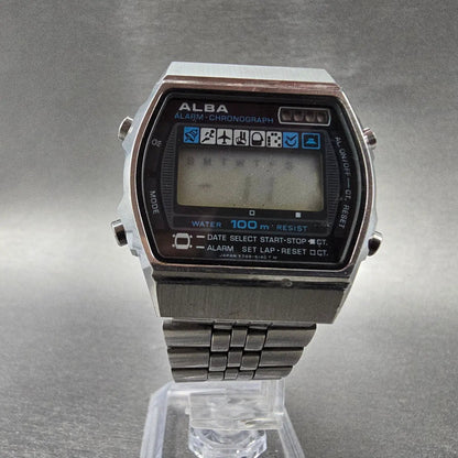 Alba Digital Watch Men 33mm Silver Alarm Chronograph Y749-5140 VTG Seiko PARTS6