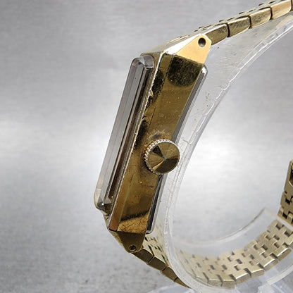 Seiko Tank Watch Women 13mm Silver Dial Gold Tone Rectangle Manual Wind Runs2