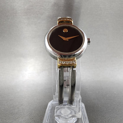 Movado Harmony Watch Women 23mm Black Dial Two Tone Diamond Bezel New Battery5