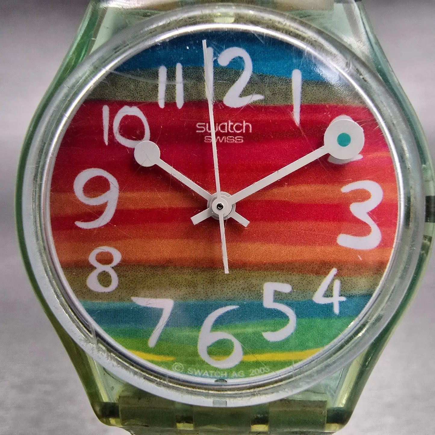 Swatch COLOR THE SKY Watch Men 34mm Multi Dial Multi Tone Round GS124 New Batt1