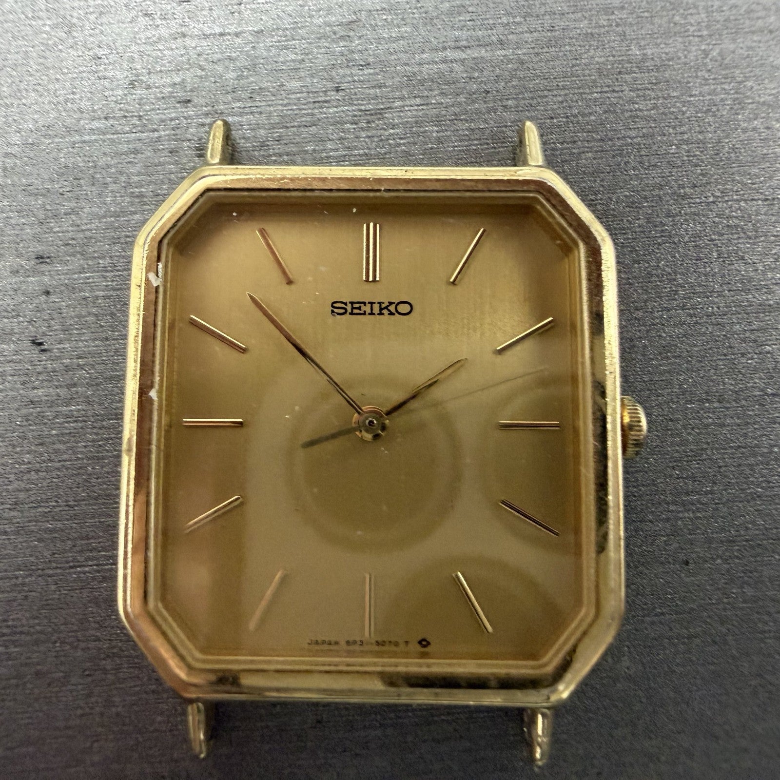 Seiko Watch Men 28mm Champagne Dial Gold Tone Octagon 5P31-5C50 New Battery1