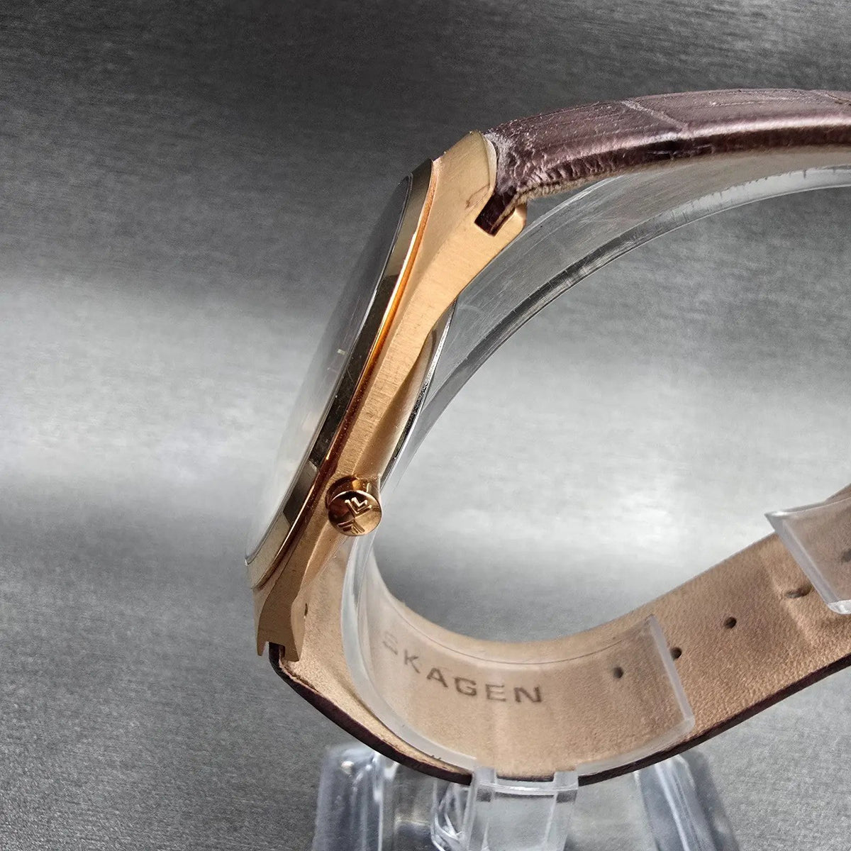 Skagen Watch Men 39mm Brown Dial Rose Gold Tone Date Round 925XLRLD New Battery2