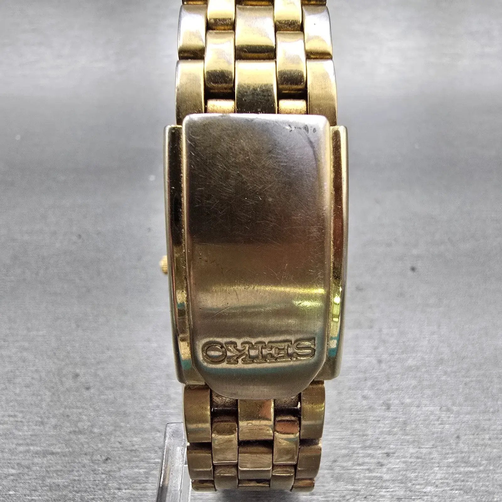 Seiko Watch Men 37mm Gold Dial Gold Tone Daydate Round 7N43-9048 New Battery VTG7