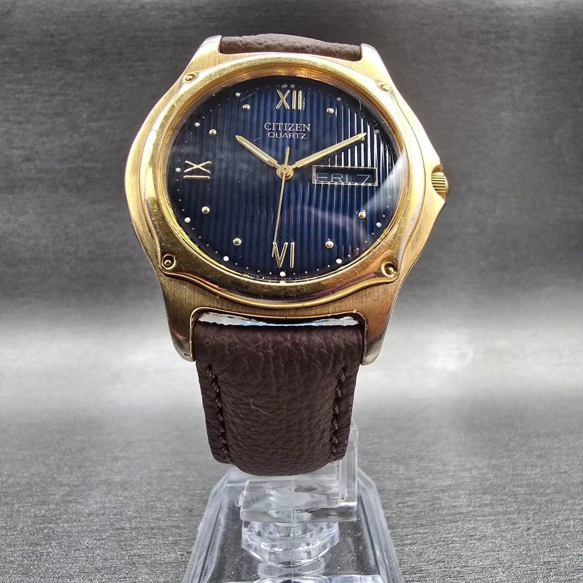 Citizen Watch Men 37mm Blue Dial Gold Tone Daydate Round 5500-R10354 New Battery5