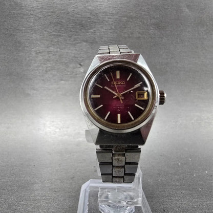 Seiko Automatic Watch Women 24mm Purple Dial Silver Tone Date 2205-0679 Runs VTG6