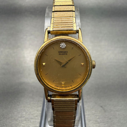 Seiko Watch Women 20mm Gold Dial Gold Tone Round 2C20-0359 Vintage New Battery0