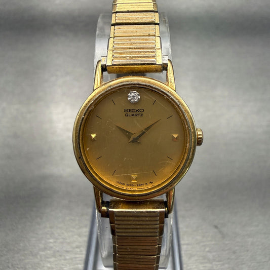 Seiko Watch Women 20mm Gold Dial Gold Tone Round 2C20-0359 Vintage New Battery0