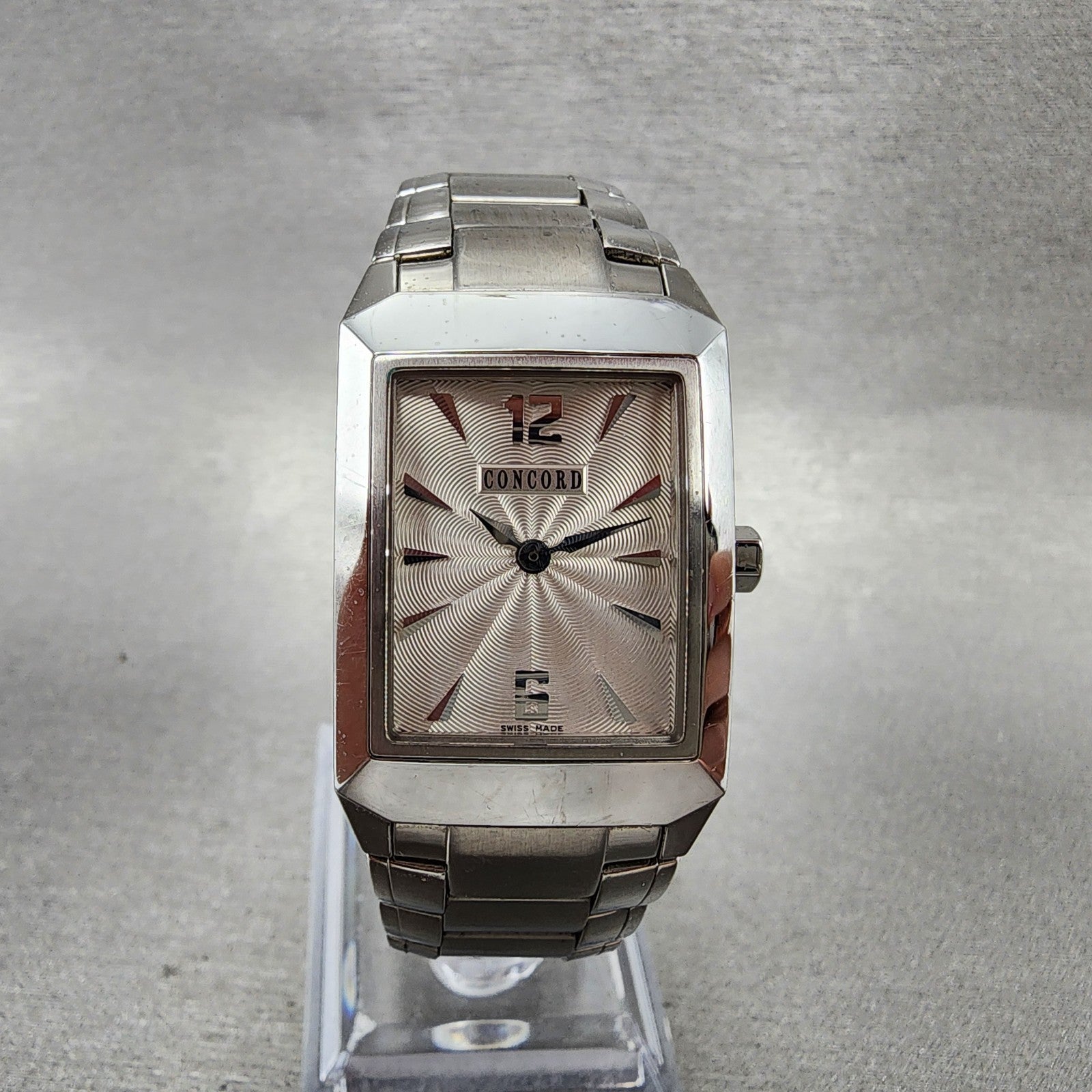 Concord Carlton Tank Watch Women 23mm White Dial Steel Rectangle New Battery0