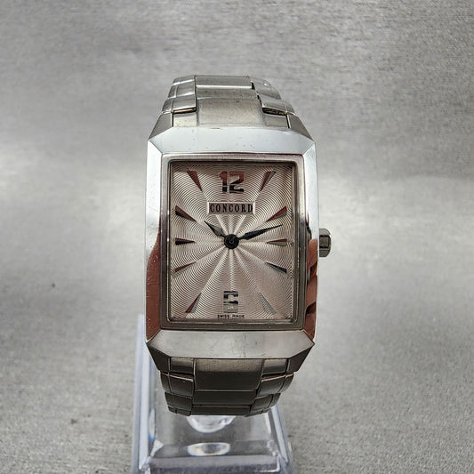 Concord Carlton Tank Watch Women 23mm White Dial Steel Rectangle New Battery0