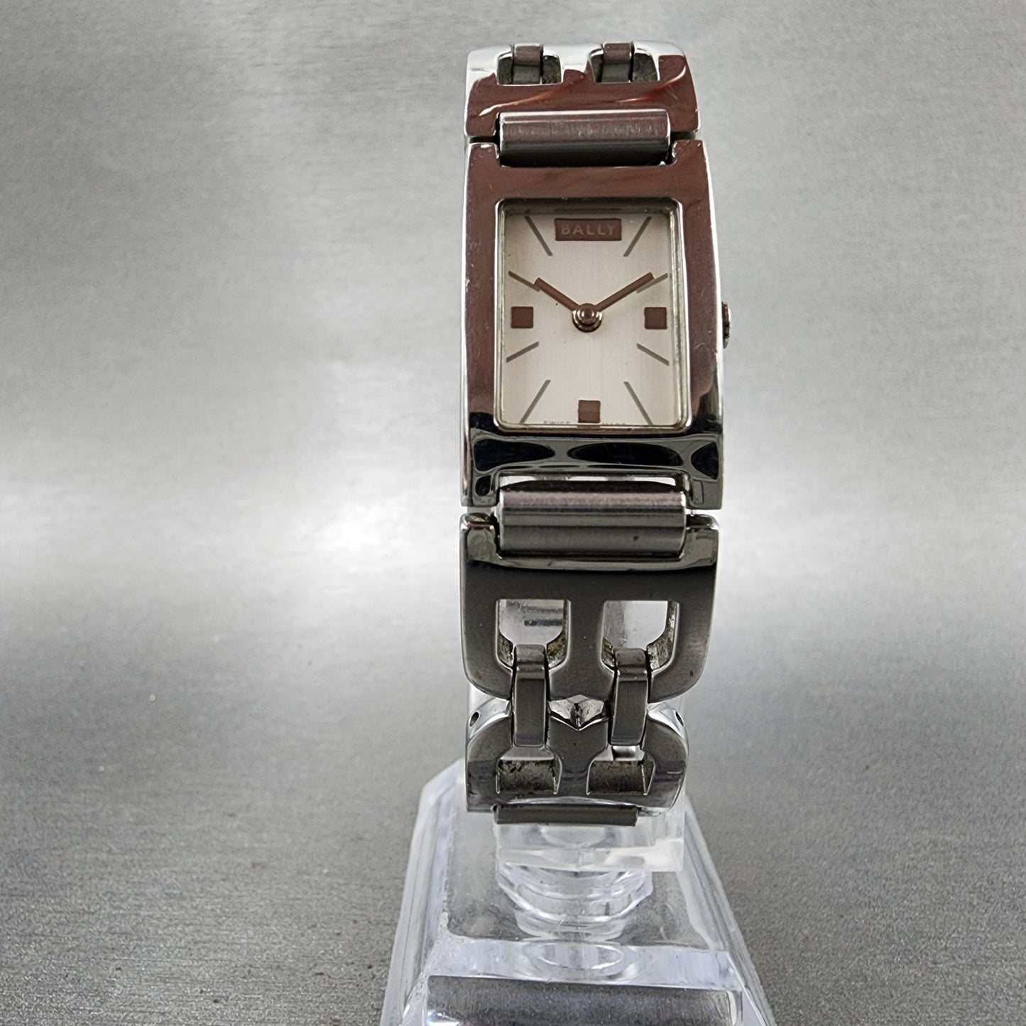 Bally Tank Watch Women 18mm White Dial Stainless Steel Rectangle New Battery5