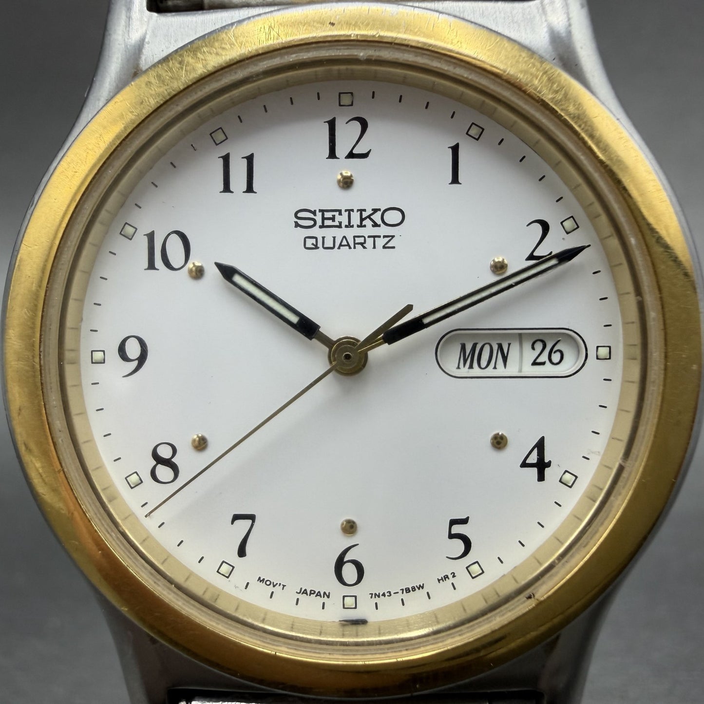 Seiko Watch Men 36mm White Dial Two Tone Daydate Round 7n43-7b19 New Battery1