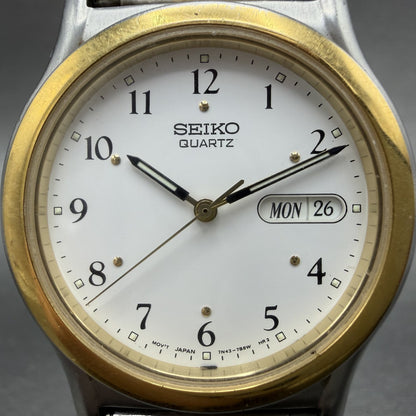 Seiko Watch Men 36mm White Dial Two Tone Daydate Round 7n43-7b19 New Battery1