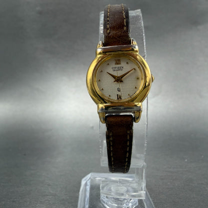 Citizen CQ Watch Women 19mm Champagne Dial Gold Tone Oval 5930-K00845 New BattAB5