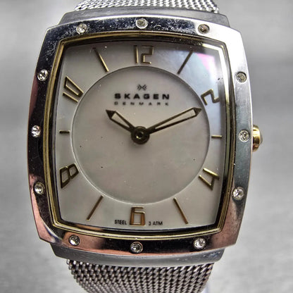 Skagen Watch Women 24mm MOP Dial Silver Tone Rectangle 396XSGS New Battery Mesh1