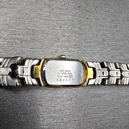 Seiko Watch Women 13mm MOP Dial Two Tone Rectangle 2E20-7049 New Battery Vintage10