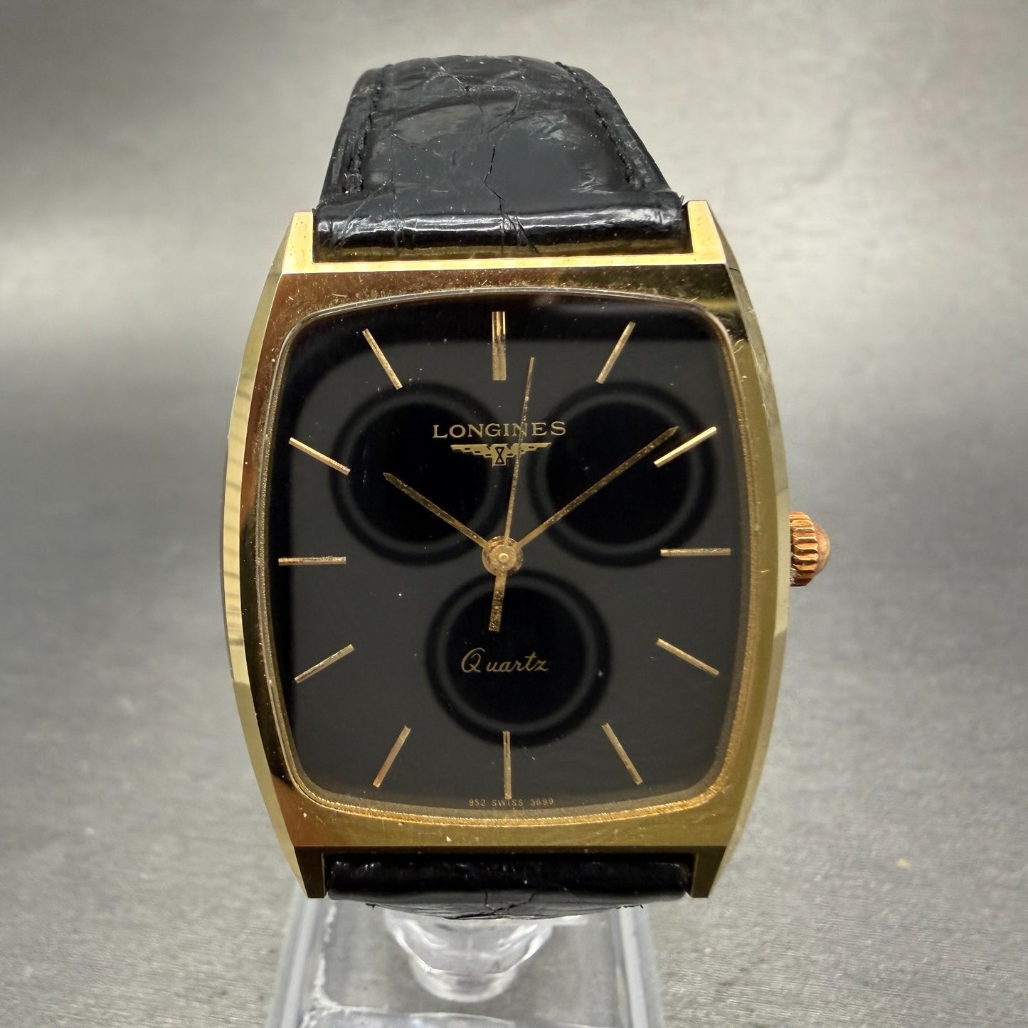 Longines Tank Watch Men 29mm Black Dial Gold Tone Rectangle  3699 952 New Batt0