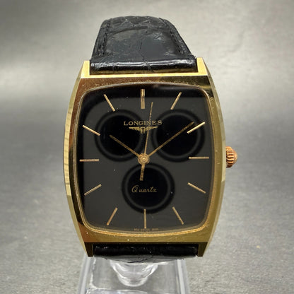 Longines Tank Watch Men 29mm Black Dial Gold Tone Rectangle  3699 952 New Batt0