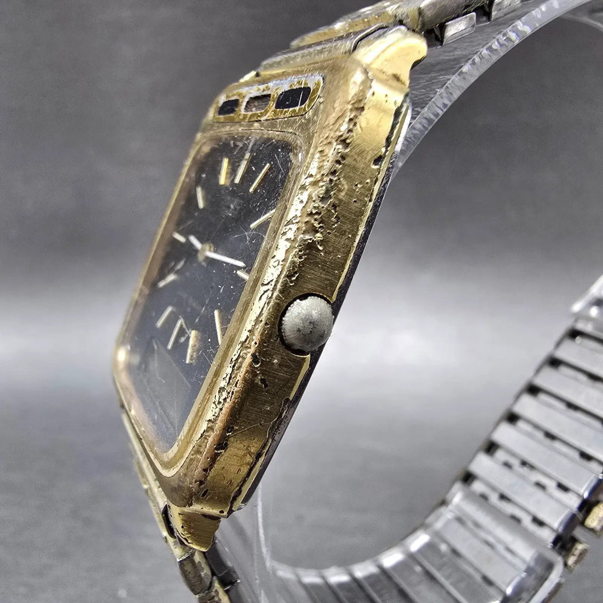 Seiko Analog Digital Watch Men 28mm Black Dial Gold H249 Movement H249-5020 PART3