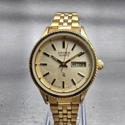 Citizen CQ Watch Women 25mm Champagne Dial Gold Tone Daydate 6000-914376 New Bat0